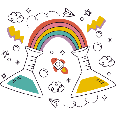 éprouvettes et arc-en-ciel